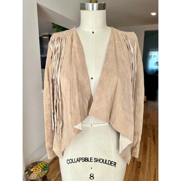 River Island  NWT - Women's Fringe Tan Leather Jacket - Picture 1 of 6